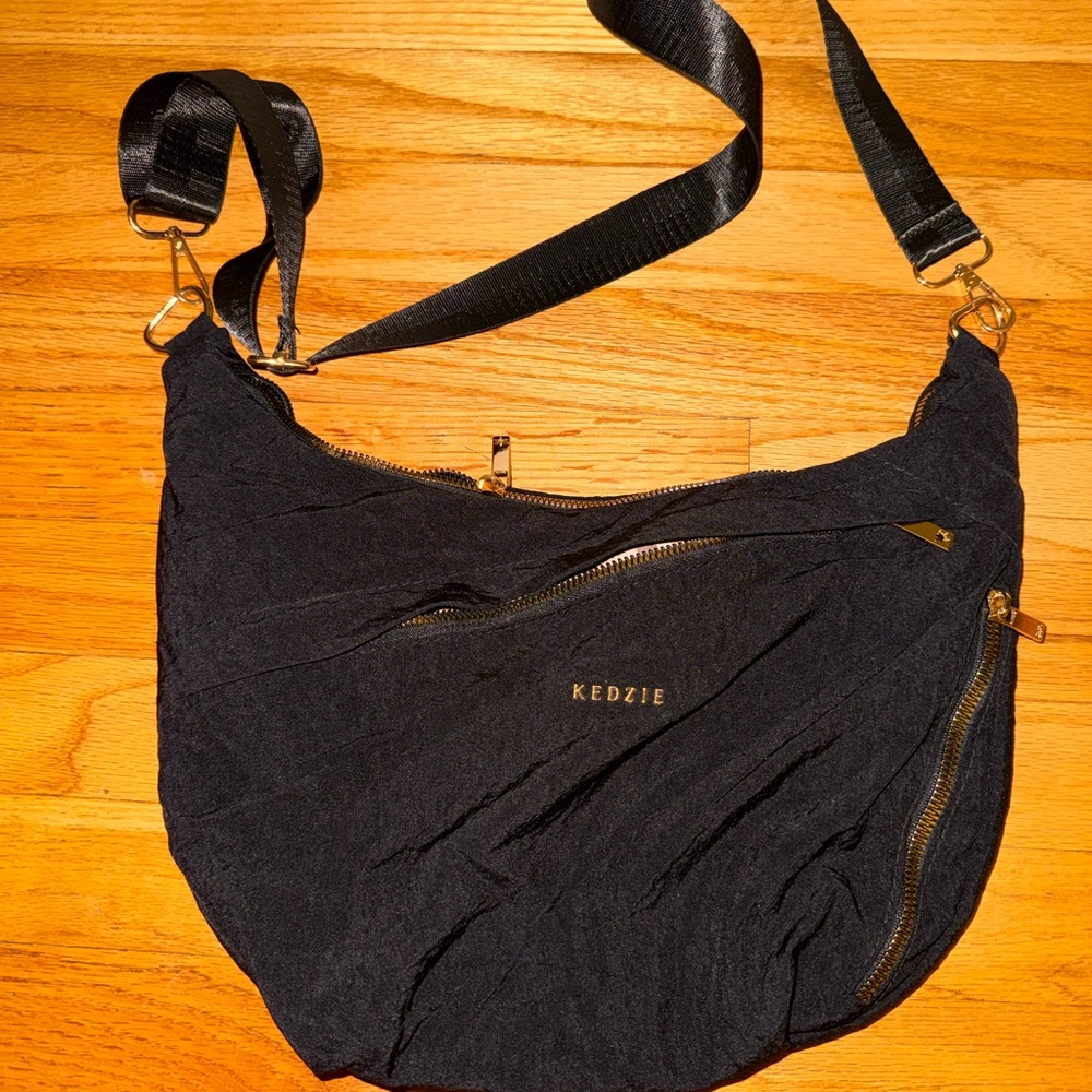 Kedzie Black Shoulder Bag with Zipper Details